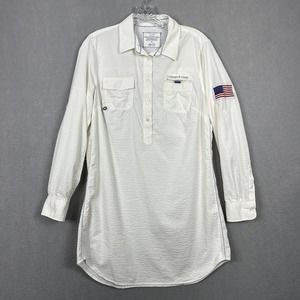 Vineyard Vines Harbor Shirt Cover Up Sz 6 Ivory Seersucker US Flag Patch